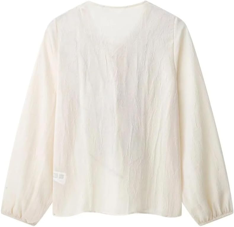 Women's Summer Layered V-Neck Long Sleeve Blouse with Belted Skirt - Semi Transparent Tops and Skirt Set
