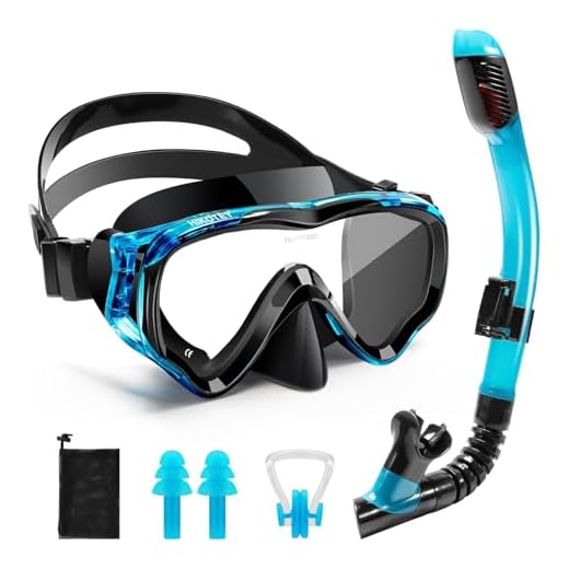 HIKOTEY Snorkeling Set for Kids, Full Dry Snorkeling Mask Set for Adults, Anti-Fog Protection, Unisex,HD Panoramic View, Snorkeling Gear for Kids 4-14 Age (Blue+Black)