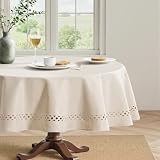 MIULEE Beige Round Linen Polyester Tablecloth with Decorative Cutouts Spring...