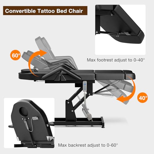 Paddie Professional Electric Massage Table 21\'\' - 33\'\' Height Adjustable, 73\'\' - 79\'\' Length Adjustable Tattoo Chair for Tall Clients, 3-Section Folding Spa Bed 440lbs (Black) - Thumbnail 6