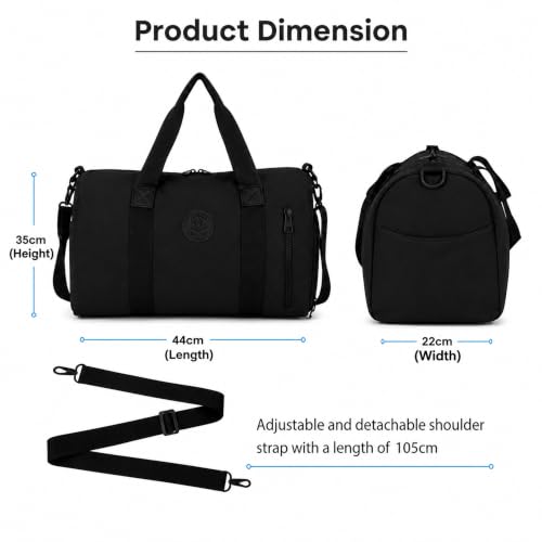 Image of Storite Travel Duffel Bag for Women & Men, Water-Resistant Nylon Weekender Bag with Adjustable Shoulder Strap, Lightweight Overnight Luggage Bag for Travel, Sports & Daily Use (Black Front Zip)