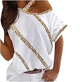 Olivcker Women Off Shoulder Tops Sequins Print Long Sleeve Sexy Ladies Casual Loose Bloues Holiday...