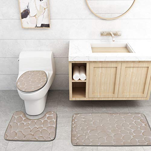 HomeDecTime 3-teiliges Badematte Badteppich Badvorleger rutschfeste WC-Vorleger WC-Deckelbezug Set - Beige – Bild 7