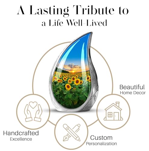 Image of Teardrop Sunflower Urns for Human Ashes - Sunset Sunflower Urn for Human Ashes Adult Male - Cremation Urns for Men and Women - Funeral Urn for Adult Woman 10inch