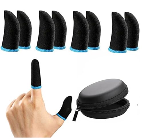 Image of Thumb & Finger Sleeve for Mobile Game with Super Conductive Fiber Fabric, Anti-Sweat & Breathable for PUBG, Garena Free Fire, Rules of Survival, Knives Out, COD Mobile (4 Pair-8 pcs With Black Pouch)