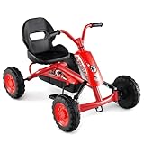 Costzon Go Kart for Kids, 4 Wheel Toddler Ride On Pedal Car with Steering Handlebars, Adjustable Seat, Outdoor...