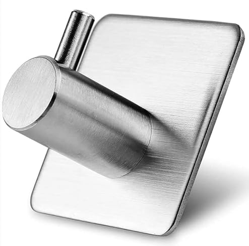 Generisch Selbstklebende Handtuchhaken aus Edelstahl, 4-teiliges Set, Chrom, Rostfrei, Wandmontage ohne Bohren für Bad und Küche, Quadratische Bademantelhaken (silber)