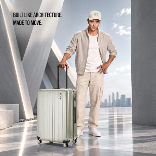 Image of HRX Force Large Size Silver Polycarbonate Hard Shell Suitcase - Premium Travel Trolley Bag with 8 Spinner Wheels, Number Lock & Water Resistant Body