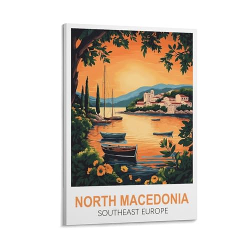 HeyBox Macédoine du Nord Europe du Sud-Est – Impressions sur toile de peintures sur toile vintage pour décoration d'intérieur, bureau, salon (40 x 60 cm)