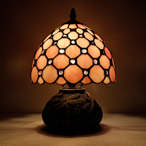 Image of WERFACTORY Small Tiffany Lamp Pink Stained Glass Mushroom Table Lamp 11Inch