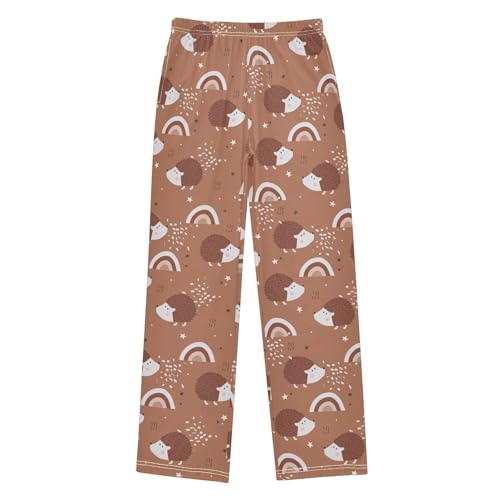 Hedgehog Rainbow Boys Long Pants Soft Trousers Elastic Waist Kids Lounge Bottoms with Pockets S-XL