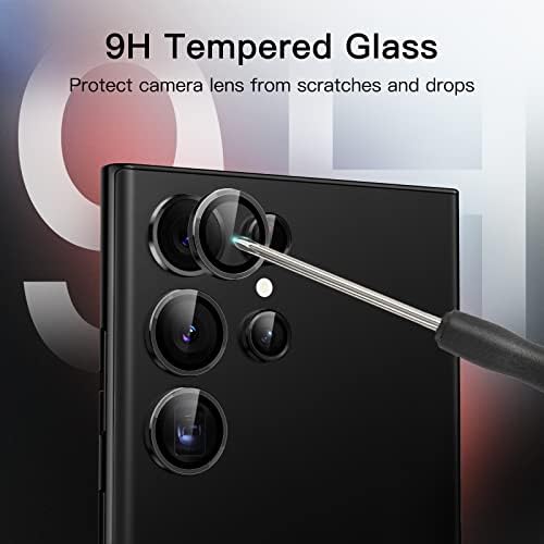 JETech Ochraniacz Obiektywu Aparat dla Samsung Galaxy S23 Ultra 5G 6,8 Cala, 9H Szkło Hartowane Metalowy Pierścień Cover, Narzędzie Łatwej Instalacji, 1 Komplet(Czarny)