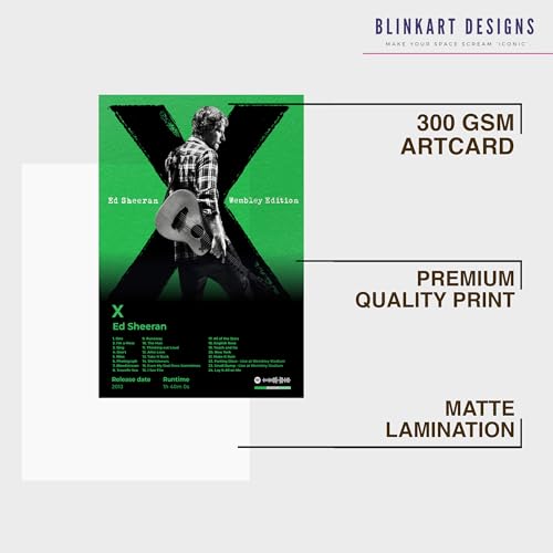 Image of BLINKART ED SHEERAN- X Wall Photo Frames | Wall Art for Bedroom, Living Room, Studio or Office | Album Cover Print with Spotify Song Link QR Code | Gift for Fans - 8x12 In