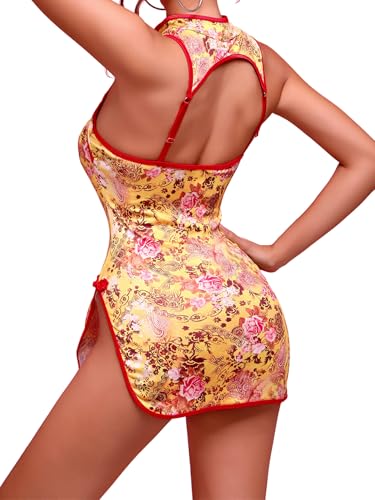Image of Alrovetoney Sexy Lingerie Fantasy Costume Sexy Series Printed Cut-Out Slit Women's Costume Red S-XXL