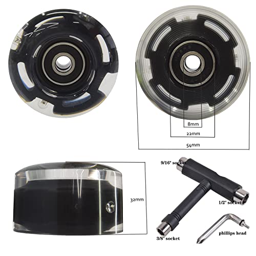 Freedare Roller Skate Wheels 54Mm Skateboard Wheels And Bearings Indoor Outdoor Luminous Light Up Skate Wheels 83A With T Tools For Double Row Skating And Skateboard (Black, 8 Pack) #TOP2
