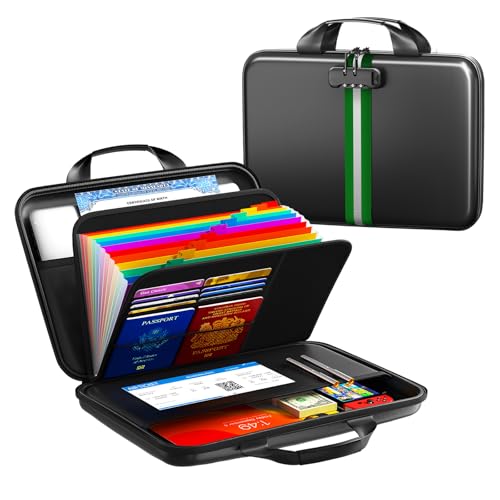Fireproof Document Organizer with Lock, Rigid EVA File Box with 13-Pocket Accordion Folder for Important Documents & Tablets under 11", Lightweight Safe Storage for Home, Office & Travel (Small Size)