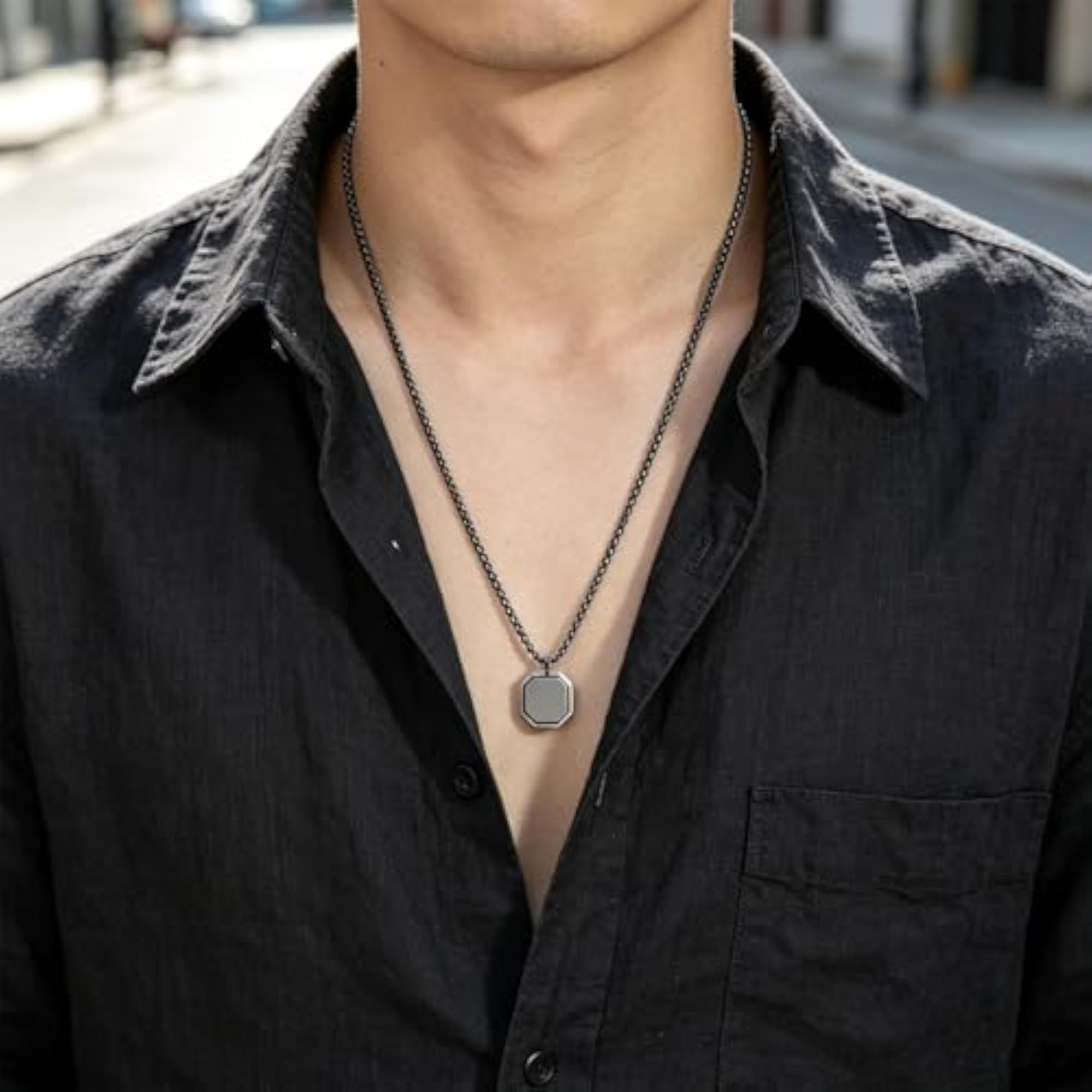 Stylish Black Chain Necklace Set for Men, 3 Piece