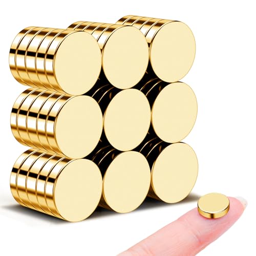 Image of 45P Small Magnets, 12x3mm Golden Round Rare Earth Magnet | Tiny Strong Disc Magnets Neodymium for Crafts, DIY, Fridge Whiteboard, Office