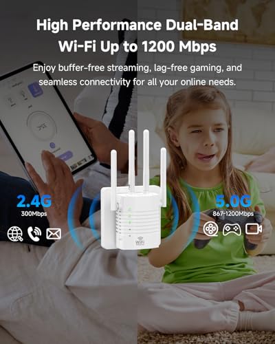 Image of 1-Tap Setup WiFi Extender, Dual Band 5GHz /2.4GHz WiFi Signal Booster, 12880 Sq.Ft WiFi Range Extender, 105 Devices Supported, Ethernet Port & High Speed Signal Amplifier