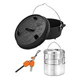 Cocotte polyvalente pour l'extérieur et le barbecue : le faitout FEUERGOTT de 3,5 l avec pieds en fonte de qualité supérieure est le choix parfait pour la cuisine en plein air, le camping et le barbecue. La cocotte est idéale pour préparer des ragoûts, de la viande, du pain et d'autres recettes hollandaises. Les pieds permettent une utilisation stable dans les braises ou sur les braseros. Le couvercle sert de poêle ou de plat de service. La fonte assure une répartition et un stockage homogènes de la chaleur, parfait pour les marmites, les fans de Petromax et les accessoires de camping.