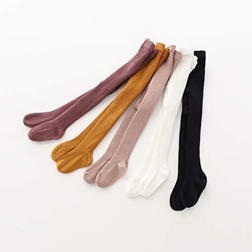 CECORC Baby Tights – Thick Toddlers Girl Leggings–Seamless Cable Knit Cotton Stockings – Infants Pantyhose 5 Pack, 0-6 Months, White+Black+Lightpink+Ginger+Darkpink - Thumbnail 6