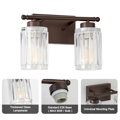 Image of 2 Light Bathroom Light Fixtures Modern ORB 12 Inch Vanity Lights for Bathroom Lighting Fixtures Over Mirror with Thickened Glass Shade for Cabinet Mirror Bedroom Hallway