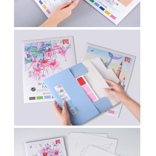RGBMIX Papel de colorir aquarela de 20 x 28 cm, 4 folhas, livro de pintura de flores, artes e artesa