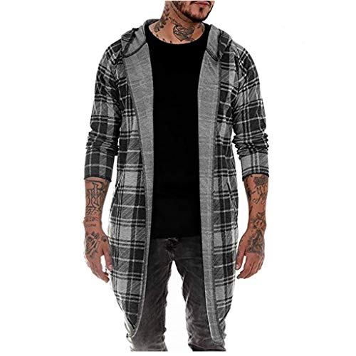 Routefuture Cardigan Long à Capuche pour Homme Gilet Coton Manches Longues, Fluide et Asymétrique, Sweat Capuche Manteau Hommes Automne Vestes Long épissage Trench Outwear (Gris,XL) Cover
