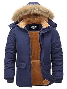 Peakwell Winterparka Warm Winterjacke Wasserdichte Herrenjacke Thermol Wintermantel Outdoor Übergangsjacke Innenfleece mit Taschen, Marineblau, L