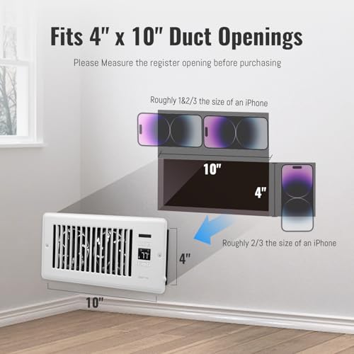 SANYCASA Register Booster Fan for 4" x 10" Register Holes, Super Quiet Vent Fan Booster with Intelligent Thermostat, Improves Heating & Cooling Vents, App Control, 10-Speeds, White by SANYCASA - Image 2