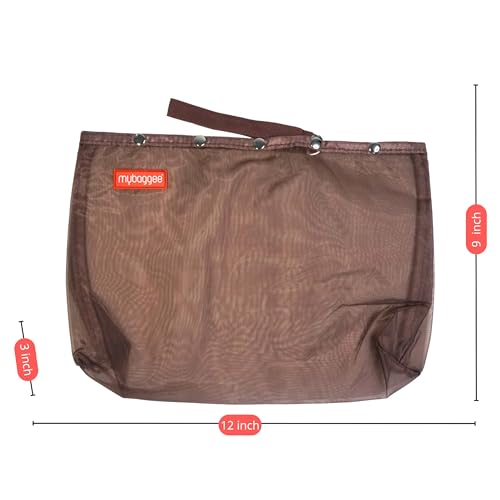 Image of Large 5 Snaps Mesh Travel Knitting Bag with Snap Opening, Lightweight Nylon Storage Pouch for Yarns, Needles and Accessories (Brown)