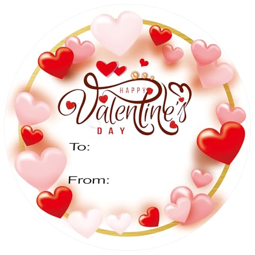 Love Stickers Happy Valentine's Day Stickers Valentines Day Gift Tags 72PCS 2-Inch Pink Round Love Labels, Customizable with Sender and Recipient Information