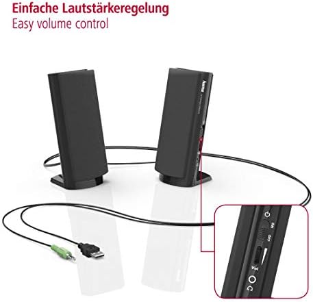 Hama Głośniki multimedialne E 80 (głośnik PC z wtyczką jack 3,5 mm, USB, 2,5 W, aktywne głośniki do komputera, laptopa, notebooka, smartfona, tabletu) czarne