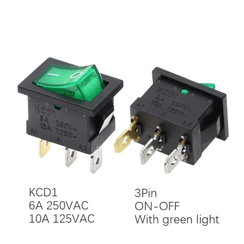 Interruptor basculante KCD1 de 3 pines con luz indicadora verde y 10A de capacidad 2