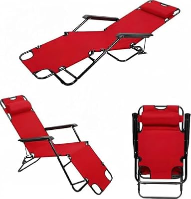 HOMSUPPLIE'S Outdoor Folding Chaise Lounge Chair, Zero Gravity Chair, Patio Sun Lounger Reclining Beach Chair Sun Patio Pool Lawn Recliner Chair with Adjustable Pillow (Red)