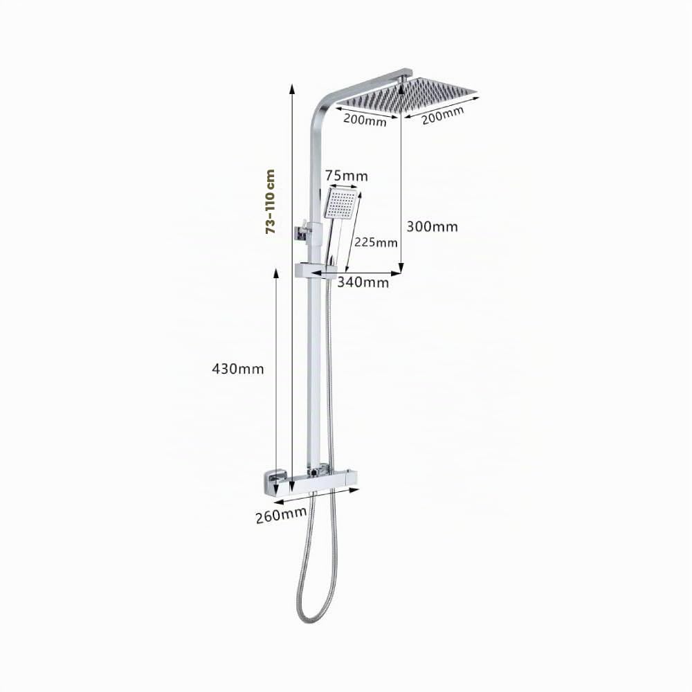 Colonna Doccia Con Miscelatore Termostatico,Set Doccia con Soffione in Acciaio INOX e Doccetta a Man, Asta Saliscendi Doccia Regolabile, Antibruciore (Argento (quadrato))