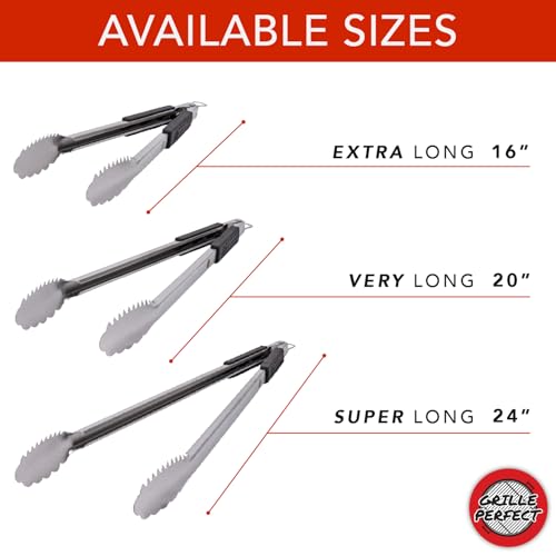 Grill Tongs 20-Inch Very Long Extra Heavy Duty for Grilling and Barbecue Heat Resistant Hand Grips Stainless Steel for BBQ Outdoor Kitchen and Cooking Hot Grilled Food by Grille Perfect - Image 6