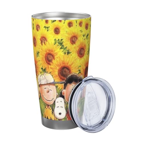 マグカップ スヌーピー ひまわり コーヒーカップ コンビニカップ 保冷 保温 タンブラー ステンレス製 大容量 真空断熱マグ 蓋付き 持ち運び 直接ドリップ 車用 600ml Straw Three-piece Set