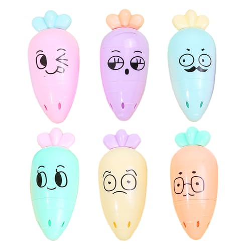Colored Highlighters, 6 rotuladores de punta pastel, tinta de secado rápido, diseño de forma de zanahoria, juego multicolor, excelente para la escuela, trabajo, estudio, organización, notas