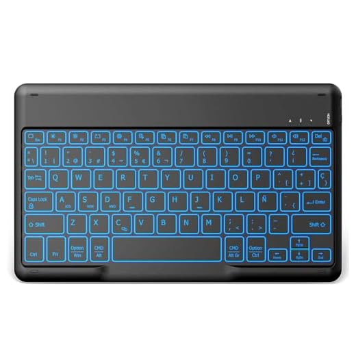 EasyAcc Teclado Español Ñ Bluetooth Inalámbrico Súper Delgado de 10 Pulgadas para iOS iPad/Tablet Android Samsung, Huawei, Lenovo, Retroiluminado