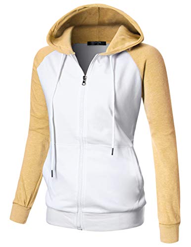 GIVON Womens Comfortable Long Sleeve Lightweight Raglan Zip-up Hoodie with Kanga Pocket/DCF018-YELLOW-S