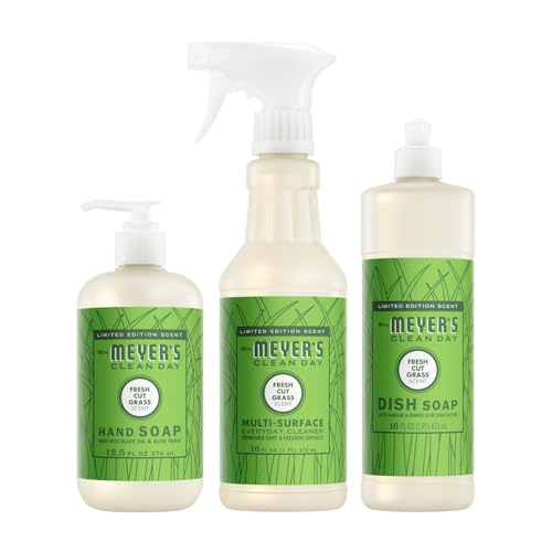 Mrs. MEYERS Clean Day Fresh Cut Grass Scent Variety Pack Liquid Hand Soap 12.5 FL OZ Dish Soap 16 FL OZ Multi-Surface Cleaner 16 FL OZ 1 CT