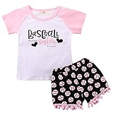 Toddler Baby Girl Summer Outfits Baseball Sister Print T-Shirts Tops + Tassel Shorts Two Piece...