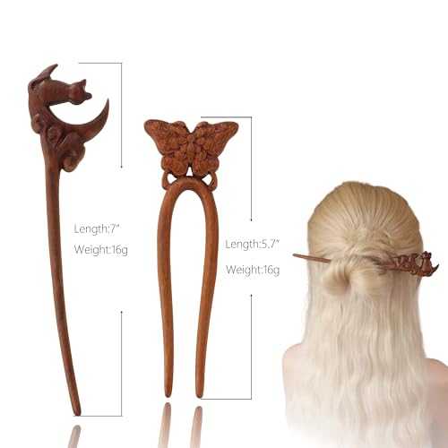 GLUBU 2 Piece Wooden Hair Stick & Fork Set | French Style Hair Pins for Women | Secure Bun Maker, Chignon Hair Pins for Buns, Updos & Long Hair