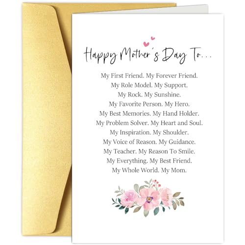 Obbyidk Poem Mother's Day Card from Daughter Son, Sweet Flower Mothers Day Card for Mommy, Happy Mother's Day to My Best Mom