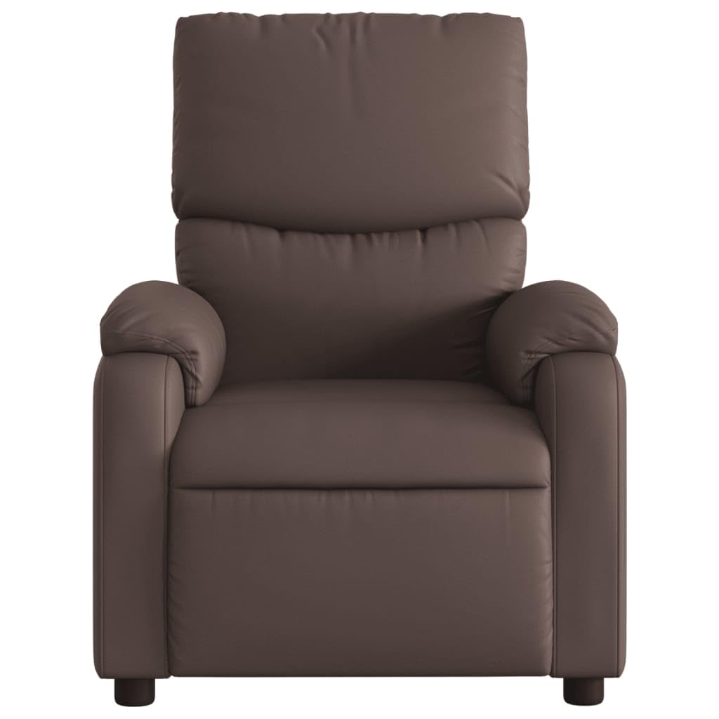 Sillón de relax manual de piel sintética marrón con reposabrazos, cómodo sillón de descanso con bolsillo lateral, respaldo ajustable hasta 135°, piel sintética de fácil cuidado, estable
