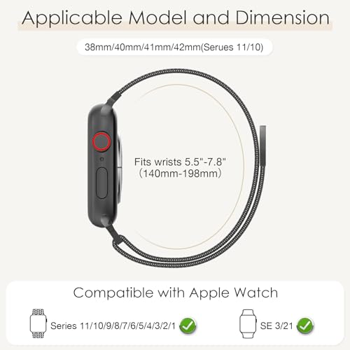 Original Milanese Loop Compatible with Apple Watch Straps 38mm 40mm 41mm 42mm 44mm 45mm 46mm 49mm Women & Men, Magnetic Clasp Adjustable Metal Bands for iWatch Series 11 10 9 8 7 6 5 4 2,Ultra 3,SE 3