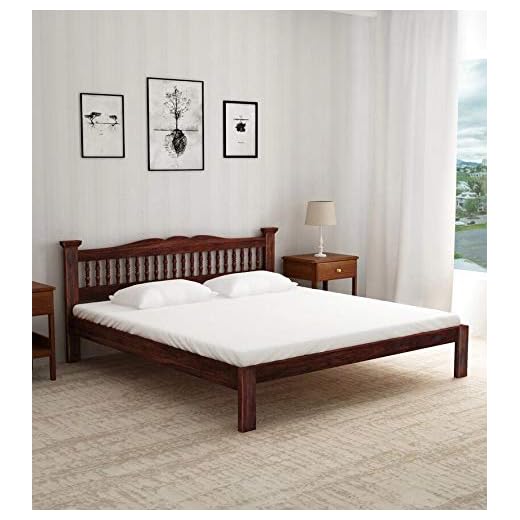 Furinno Sheesham Wood King Size Double Bed Without Storage for Home Bedroom (Provincial Teak Finish)