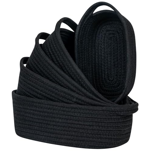 CubesLand Small Cotton Rope Storage Basket Set 5, Shelves Baskets