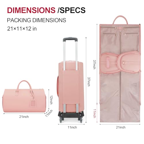 Modoker Bolsas de roupas com rodas, bolsa esportiva feminina para viagem, bolsa de couro PU conversí